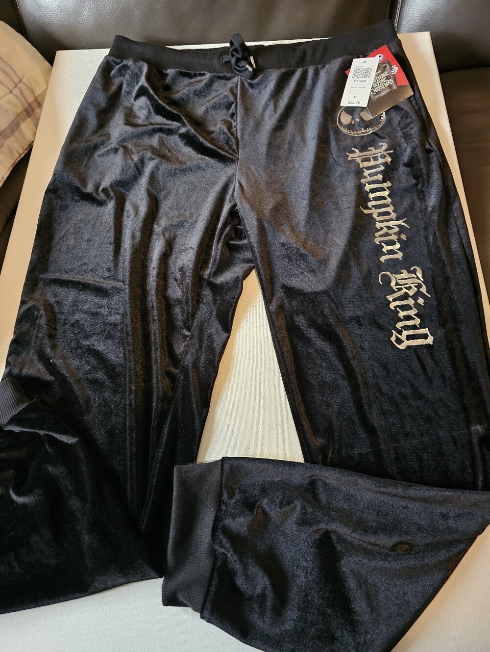 DISNEY NIGHTMARE BEFORE CHRISTMAS PUMPKIN KING SPELLOUT VELOUR JOGGERS WOMENS Xl